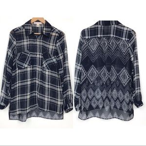 Band Of Gypsies Sheer Button Down Blouse Sz S